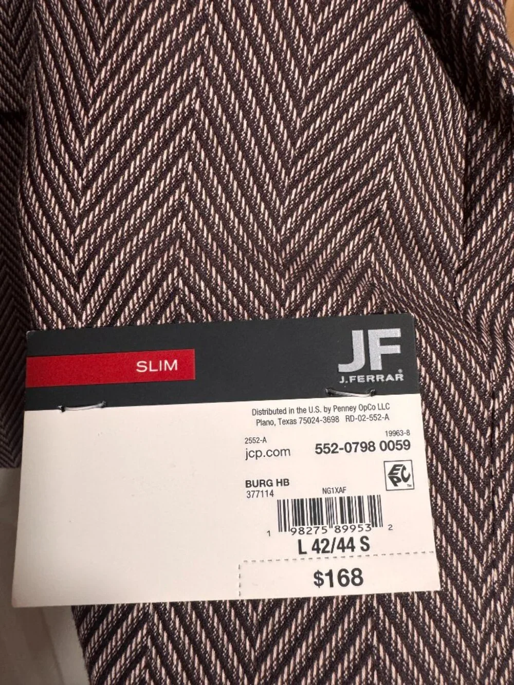 NWT JF J.Ferrar Men’s Brown Herringbone Slim Fit Blazer Sport Coat Suit Jacket